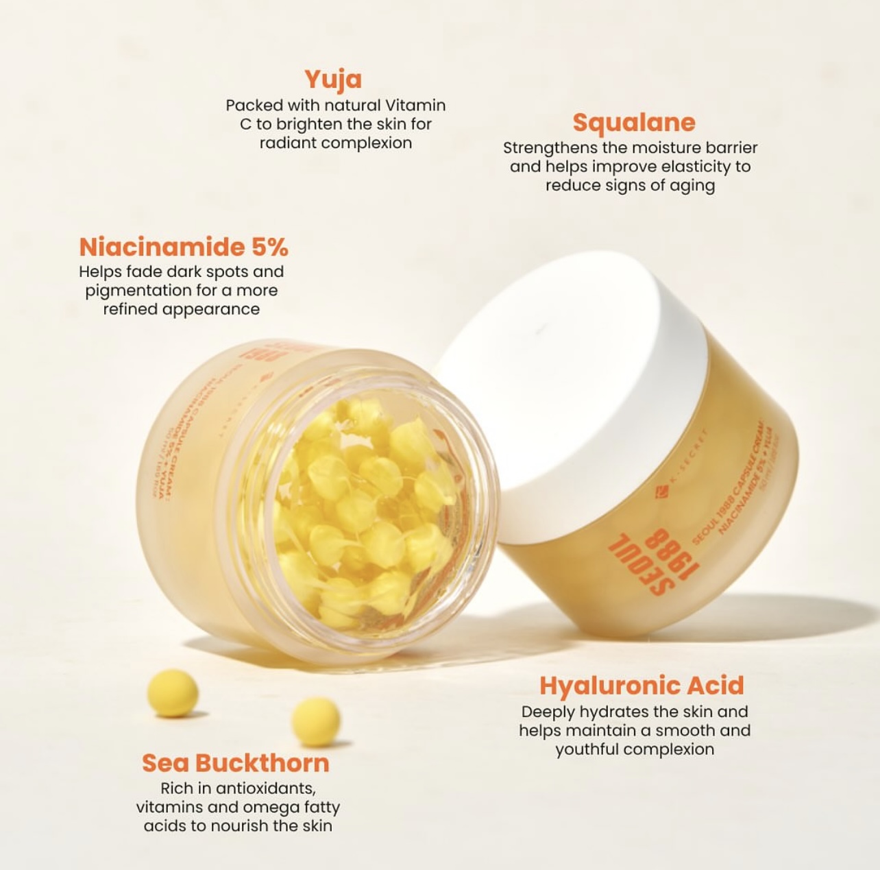 K Secret Seoul 1988 Capsule Cream - Niacinamide 5% + Yuja - 50ml (1.69oz) - Image 3