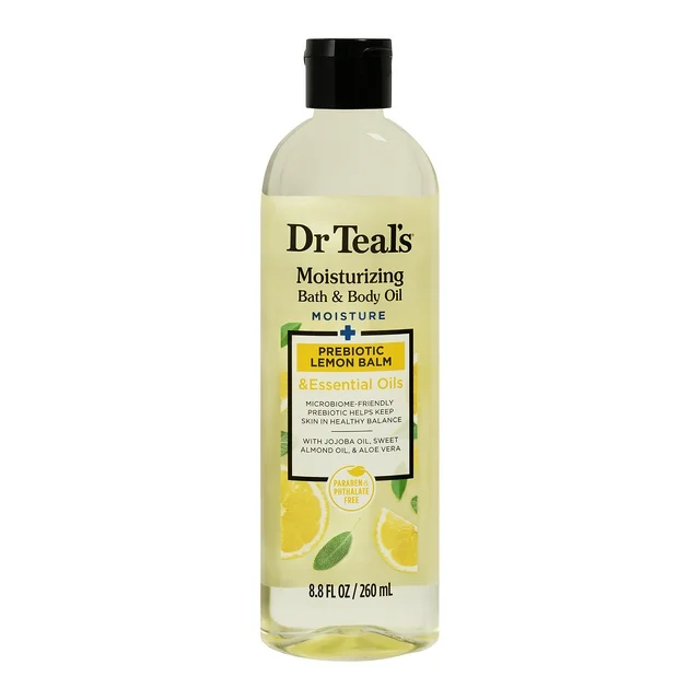 Dr Teal's Moisturizing Bath & Body Oil - Prebiotic Lemon Balm - 8.8 Fl Oz