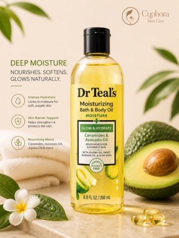 Dr Teal’s Moisturizing Bath & Body Oil, Glow & Hydrate with Ceramides and Avocado Oil 8.8 fl oz